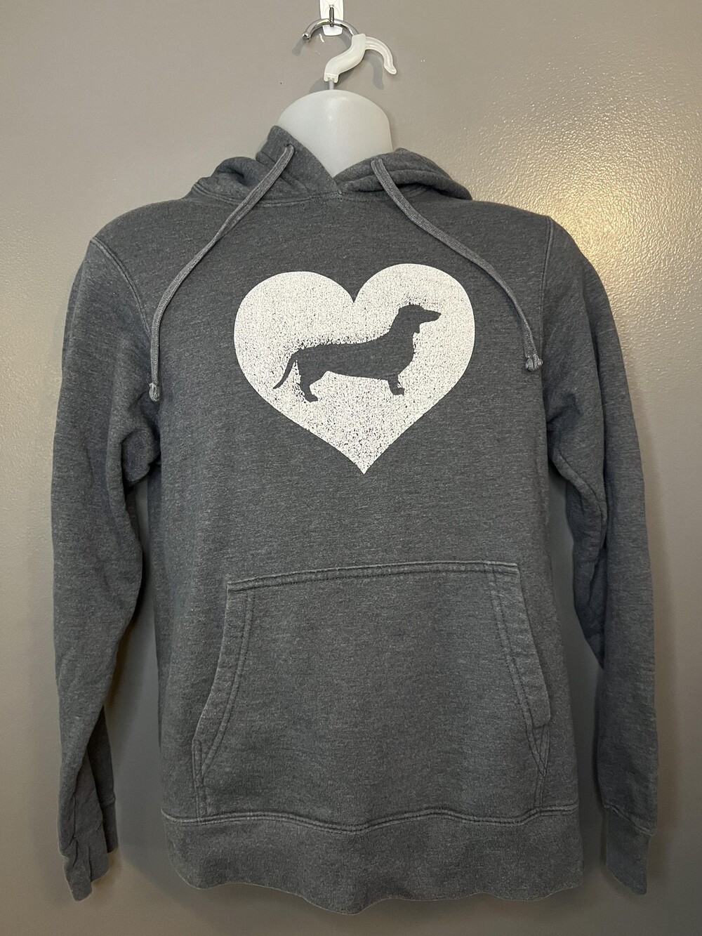 Dachshund Hoodie Mens Small Gray Port & Company Heart Dog Lover Sweatshirt